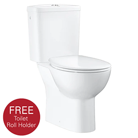 Grohe Bau Rimless Close Coupled Toilet with Soft Close Seat (Side Inlet) + FREE QUICKFIX TOILET ROLL HOLDER