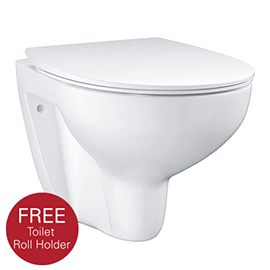 Grohe Bau Rimless Wall Hung Toilet with Slim Soft Close Seat + FREE QUICKFIX TOILET ROLL HOLDER