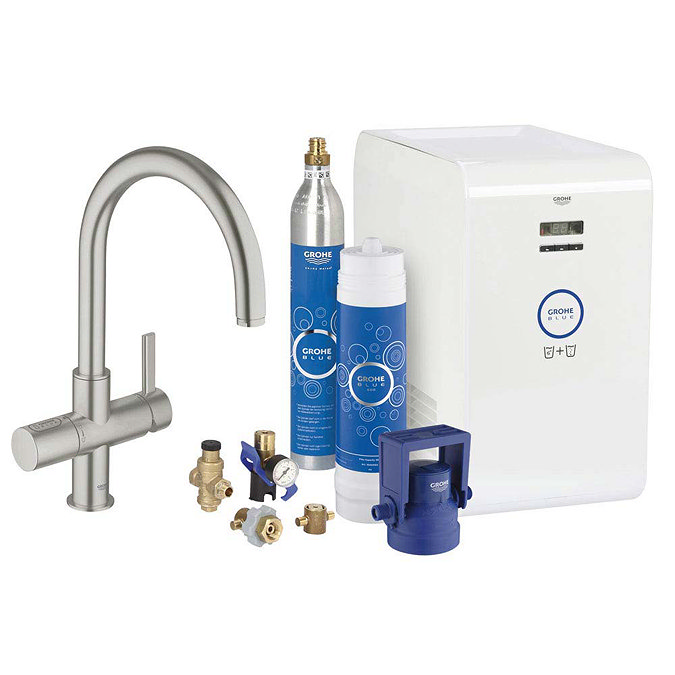 Grohe Blue Chilled & Sparkling Starter Kit with C-Spout Tap - SuperSteel - 31323DC1 Large Image