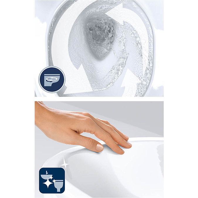 Grohe Cube Ceramic Rimless Wall Hung Toilet with Soft Close Seat  In Bathroom Large Image