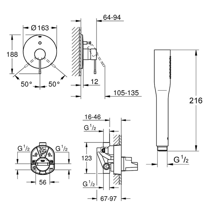 Grohe Essence Concealed 2 Outlet Bath/Shower Pack