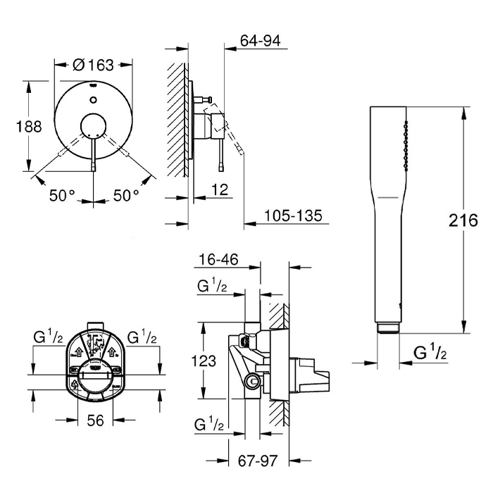 Grohe Essence Concealed 2 Outlet Shower System with Vitalio Start 250