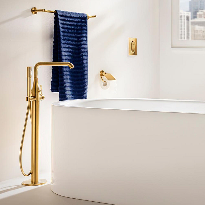 Grohe Essence Floor Mounted Bath Shower Mixer with Handset - Brushed Gold