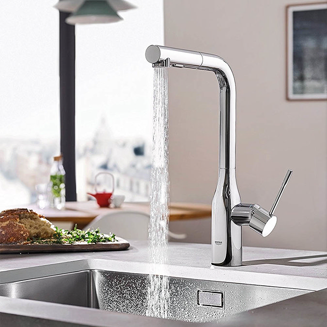 Grohe Essence Kitchen Sink Mixer with Pull Out Spray - Chrome - 30270000  Profile Large Image