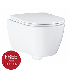 Grohe Essence Rimless Wall Hung Toilet with Soft Close Seat + FREE QUICKFIX TOILET ROLL HOLDER