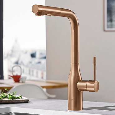 Grohe Essence Rose Gold Kitchen Sink Mixer with Pull Out Spray - Brushed Warm Sunset - 30270DL0  Pro