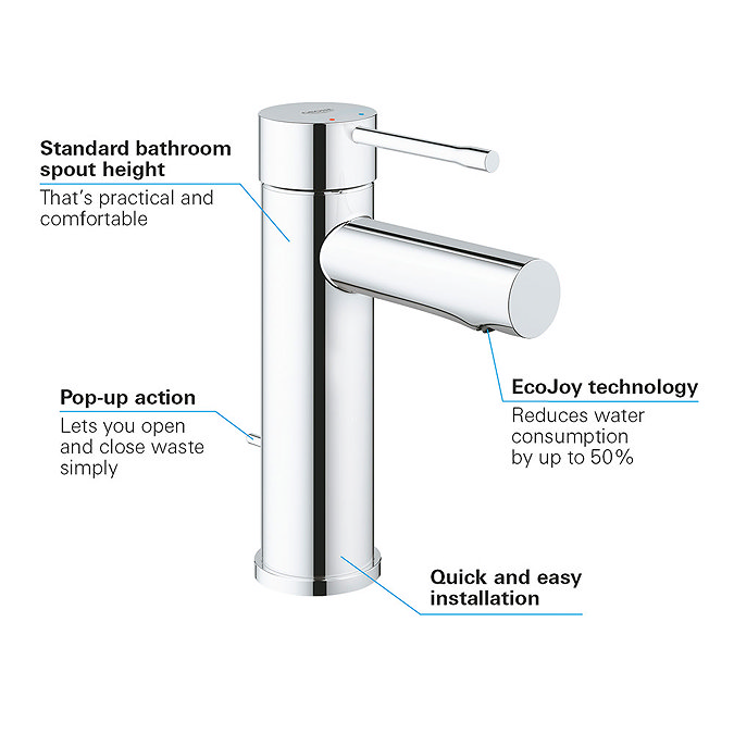 Grohe Essence S-Size Mono Basin Mixer with Pop-up Waste - 32898001  Feature Large Image