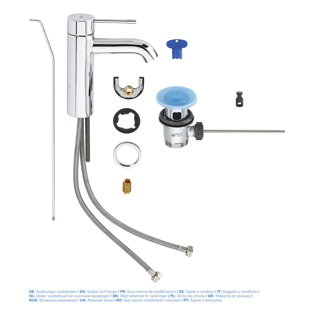 Grohe Essence S-Size Mono Basin Mixer with Pop-up Waste - Chrome - 23589001