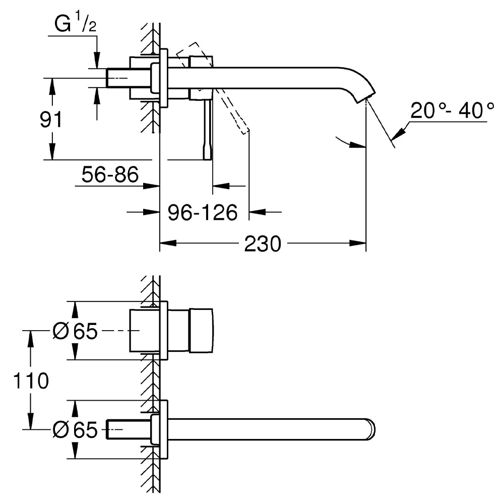 Grohe Essence Wall Mounted Basin Mixer L-Size - Supersteel
