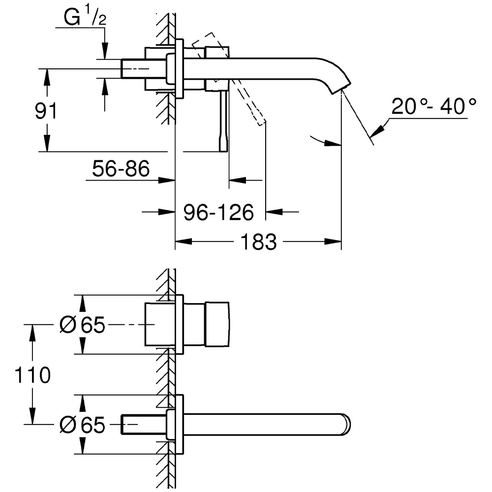Grohe Essence Wall Mounted Basin Mixer Tap - Brushed Bronze