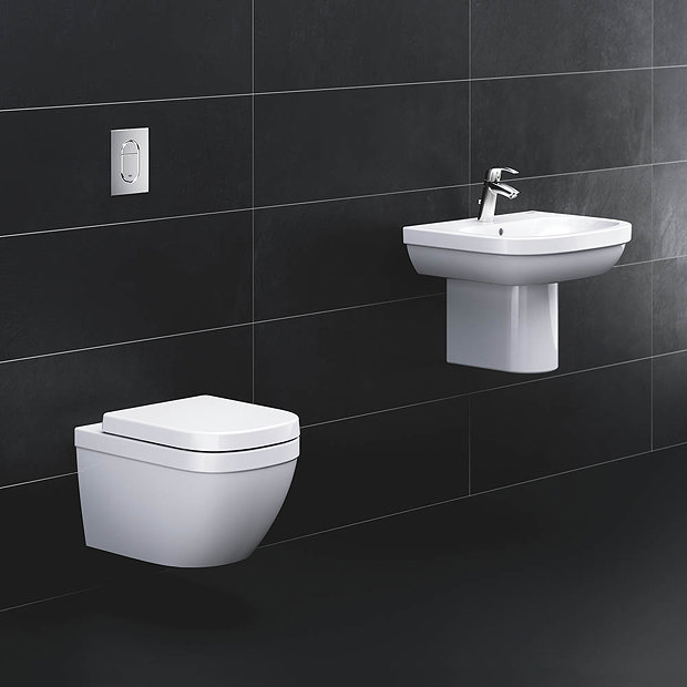 Grohe Euro Ceramic 550mm 1TH Basin + Half Pedestal  Feature Large Image