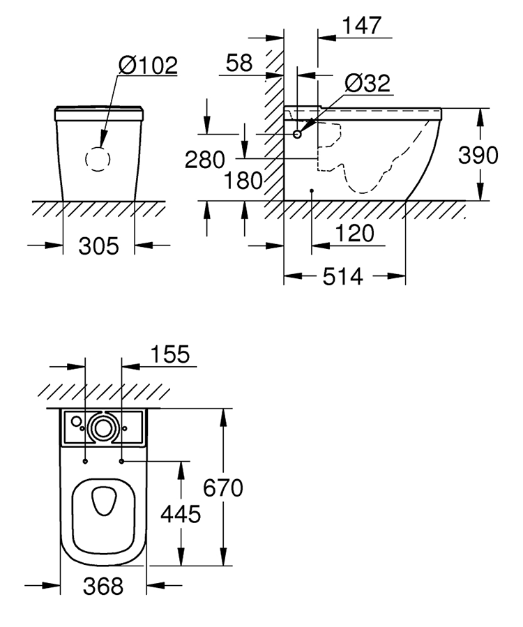 Grohe Euro Ceramic Rimless Close Coupled Toilet with Soft Close Seat