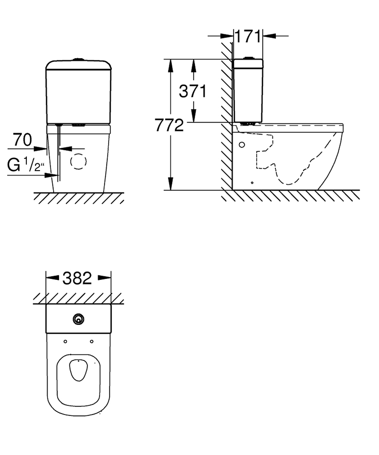 Grohe Euro Ceramic Rimless Close Coupled Toilet with Soft Close Seat