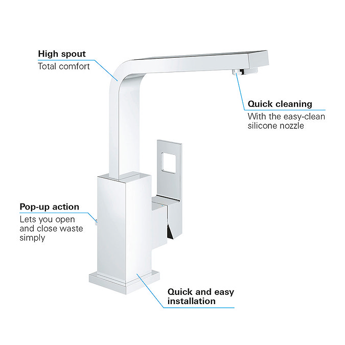 Grohe Eurocube High Spout Basin Mixer with Pop-up Waste - 23135000 Feature Large Image