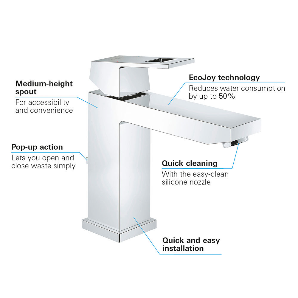 Grohe Eurocube Mono Basin Mixer with Pop-up Waste - 23445000