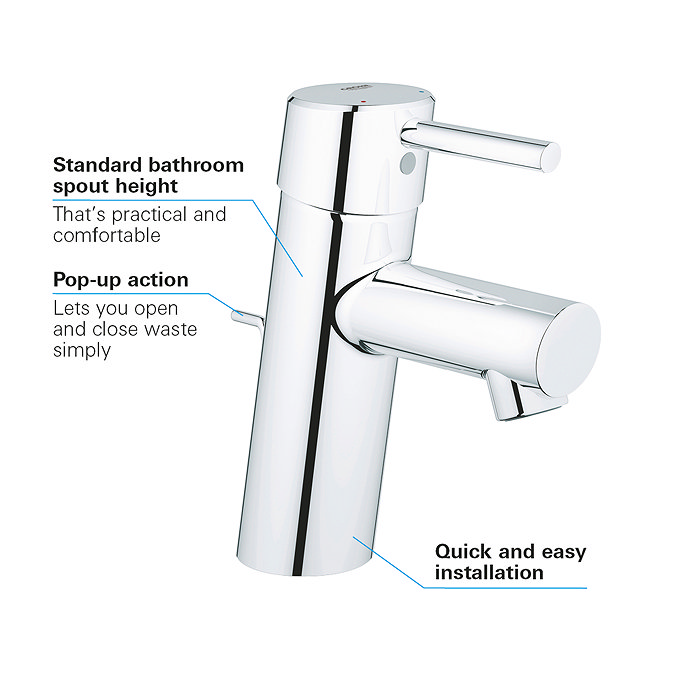 Grohe Feel S-Size Basin Mixer with Pop-up Waste - 23494000  Standard Large Image