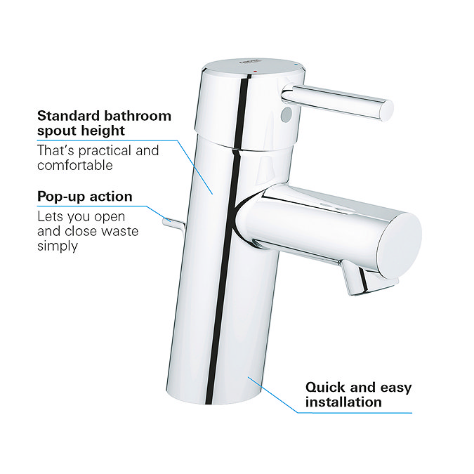 Grohe Feel S-Size Basin Mixer with Pop-up Waste - 23494000 Standard Large Image