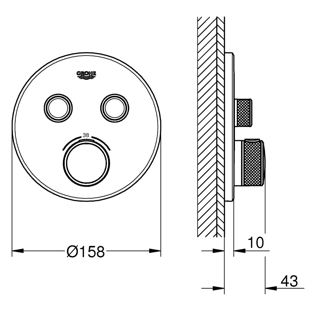 Grohe Grohtherm SmartControl Thermostat Round 2 Outlet Concealed Mixer Trim - Supersteel