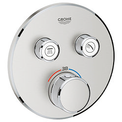 Grohe Grohtherm SmartControl Thermostat Round 2 Outlet Concealed Mixer Trim - Supersteel