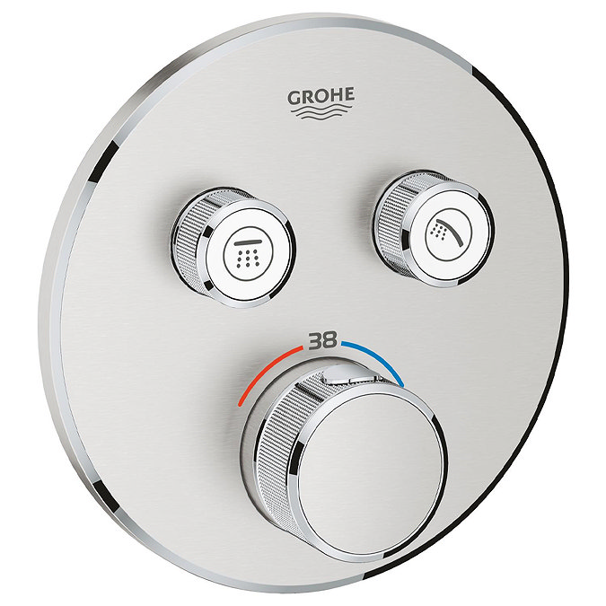 Grohe Grohtherm SmartControl Thermostat Round 2 Outlet Concealed Mixer Trim - Supersteel