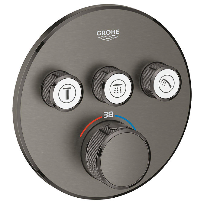 Grohe Grohtherm SmartControl Thermostat Round 3 Outlet Concealed Mixer Trim - Brushed Anthracite