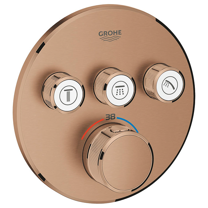 Grohe Grohtherm SmartControl Thermostat Round 3 Outlet Concealed Mixer Trim - Brushed Bronze