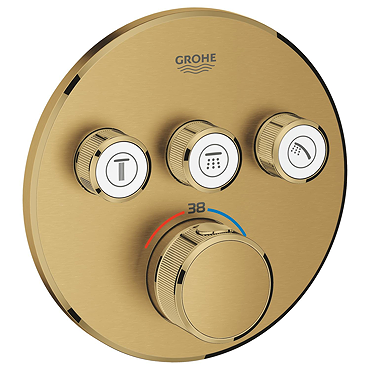 Grohe Grohtherm SmartControl Thermostat Round 3 Outlet Concealed Mixer Trim - Brushed Gold