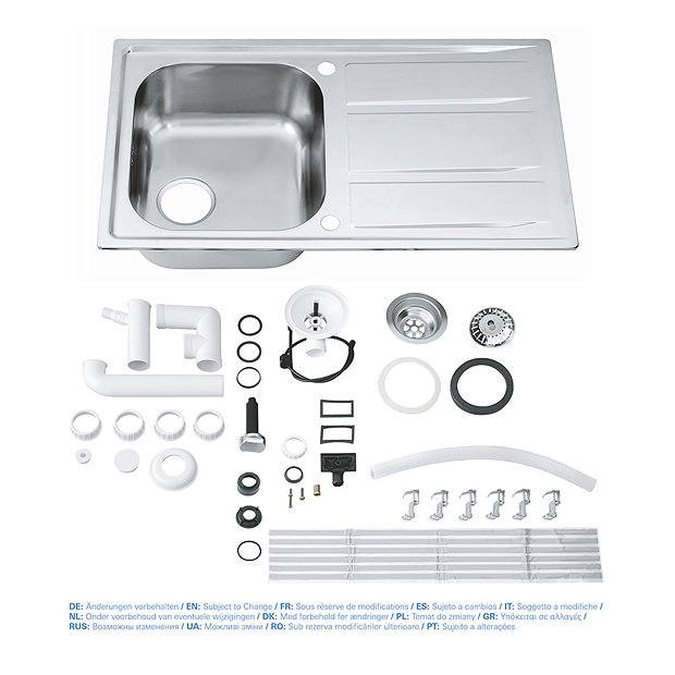 K400 Single built-in stainless steel sink with drainer By Grohe