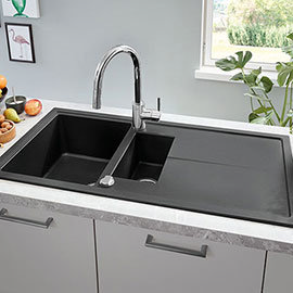 Grohe K400 1.5 Bowl Composite Kitchen Sink with Drainer - Granite Black - 31642AP0 Medium Image