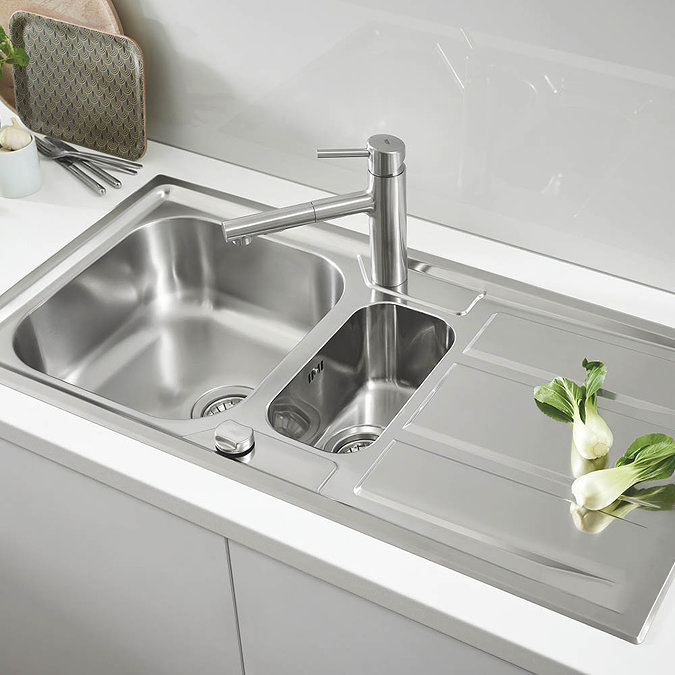 Grohe K400+ 1.5 Bowl Stainless Steel Kitchen Sink - 31569SD0 Feature Large Image