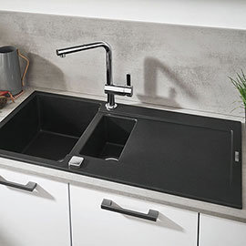 Grohe K500 1.5 Bowl Composite Kitchen Sink with Drainer - Granite Black - 31646AP0 Medium Image