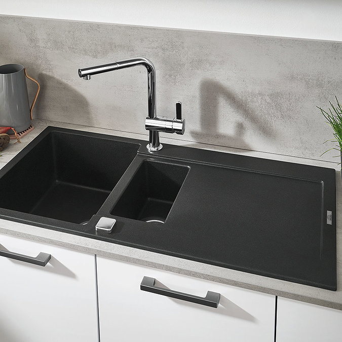 Grohe K500 1.5 Bowl Composite Kitchen Sink with Drainer - Granite Black - 31646AP0 Large Image