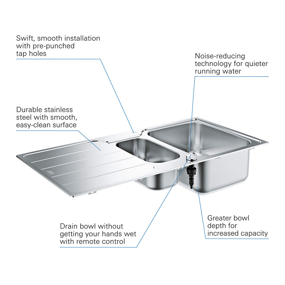 Grohe K500 1.5 Bowl Stainless Steel Kitchen Sink - 31572SD1  Profile Large Image