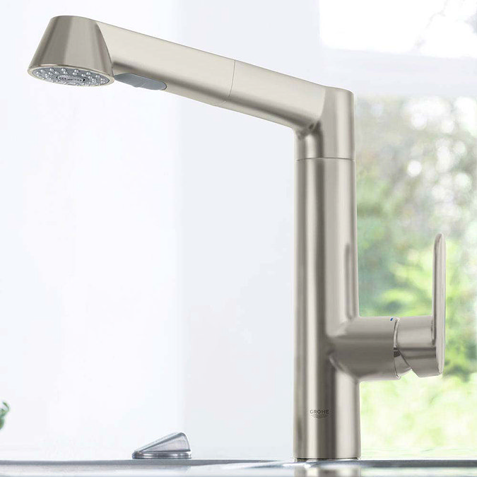 Grohe K7 Kitchen Sink Mixer with Pull Out Spray - SuperSteel - 32176DC0 Profile Large Image
