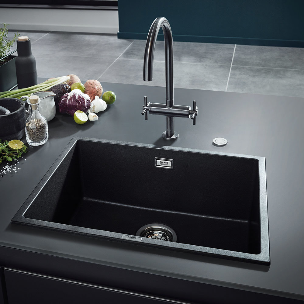 Grohe K700 1.0 Bowl Undermount Composite Kitchen Sink - Granite Black - 31653AP0  Standard Large Ima