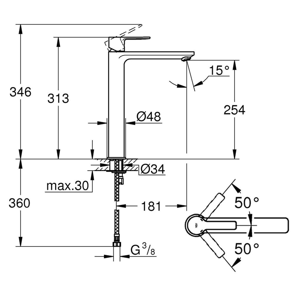 Grohe Lineare Tall Mono Basin Mixer - Brushed Gold
