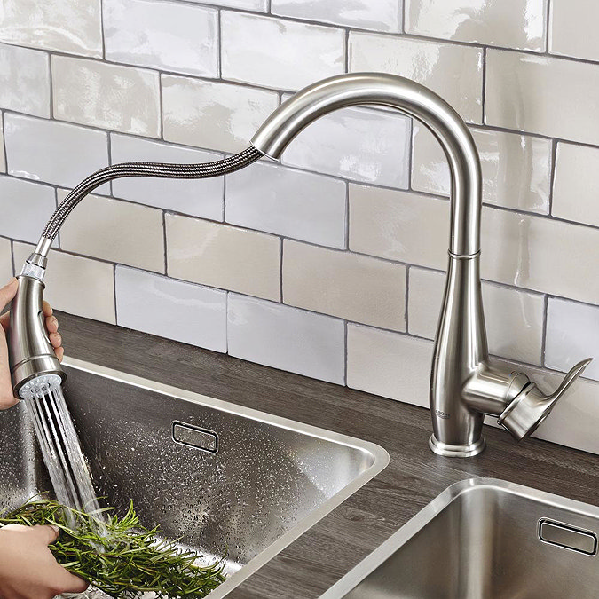 Grohe Parkfield Kitchen Sink Mixer with Pull Out Spray - SuperSteel - 30215DC0 Profile Large Image