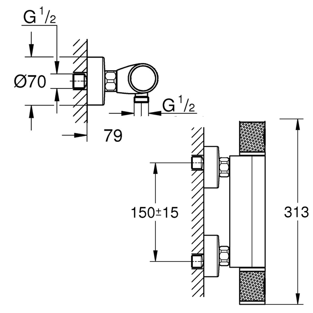 Grohe Precision Feel Thermostatic Shower Mixer 1/2" - Brushed Bronze