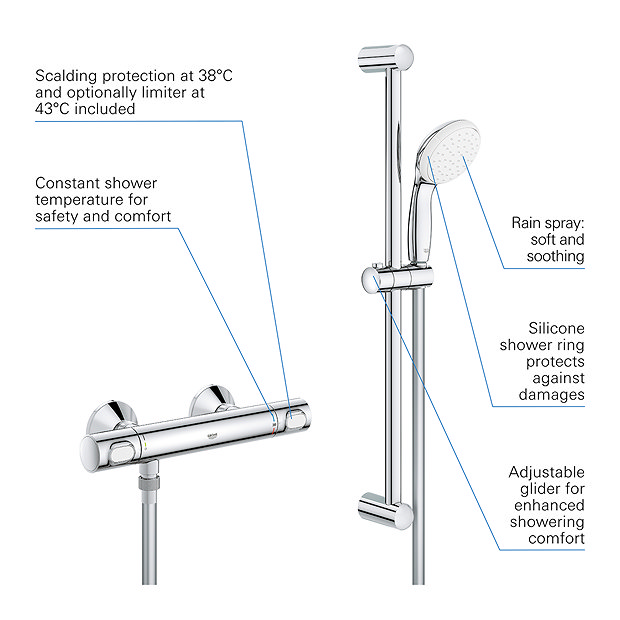 Grohe Precision Flow Thermostatic Shower Mixer 1/2" with Shower Set for Low Pressure - 34807000  Fea
