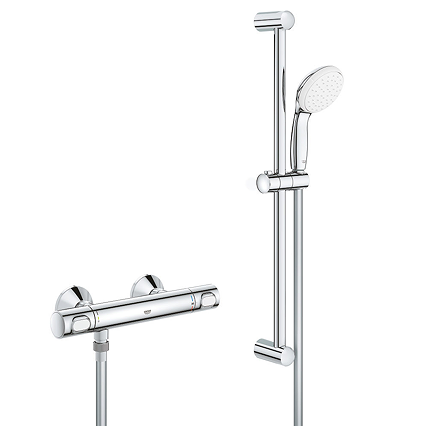 Grohe Precision Flow Thermostatic Shower Mixer 1/2" with Shower Set for Low Pressure