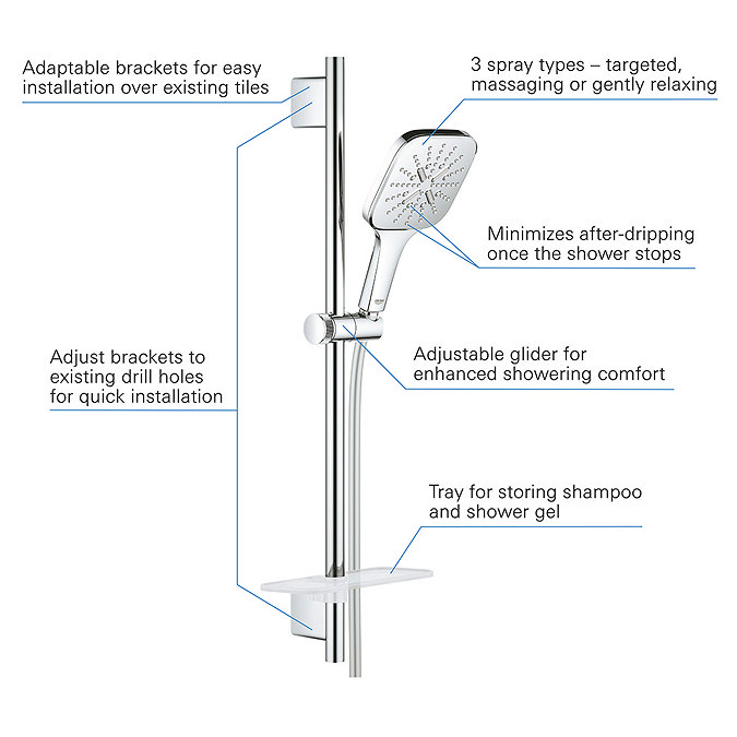 Grohe Rainshower SmartActive 130 Cube Shower Slider Rail Kit - 26584000  Profile Large Image