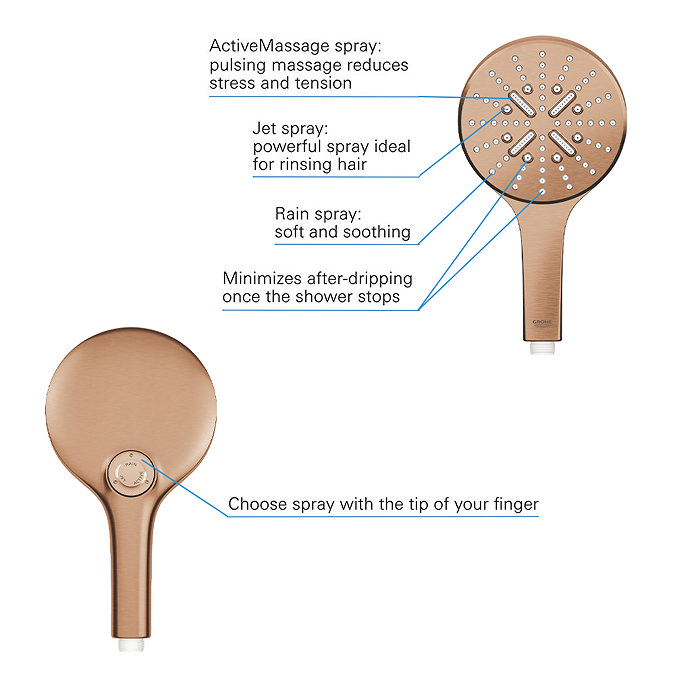 Grohe Rainshower SmartActive 130 Shower Handset with 3 Spray Patterns - Brushed Bronze