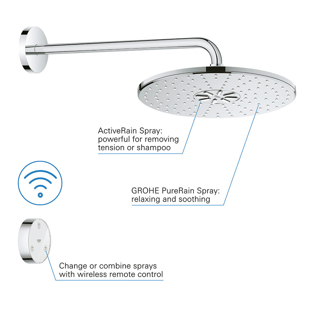 Grohe Rainshower SmartConnect 310 Shower Head & Arm with Wireless Remote - 26640000  Feature Large I