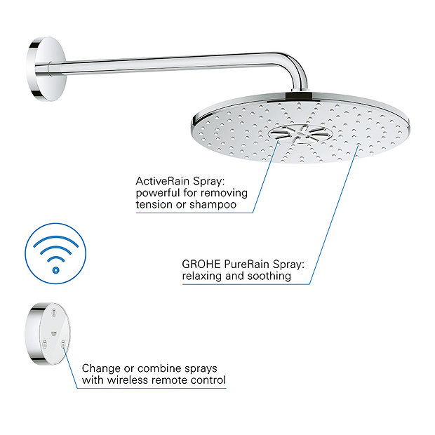 Grohe Rainshower SmartConnect 310 Shower Head & Arm with Wireless Remote - 26640000  Feature Large I