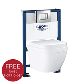 Grohe Rapid SL 0.82m Frame / Euro Compact Rimless Complete WC 5 in 1 Pack + FREE QUICKFIX TOILET ROLL HOLDER