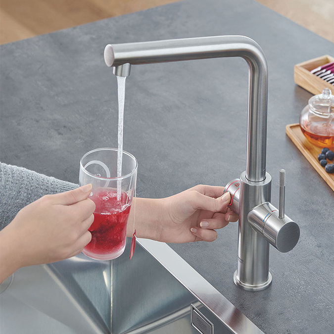 Grohe RED Duo Instant Boiling Water Kitchen Tap and M Size Boiler - SuperSteel - 30341DC1  In Bathro