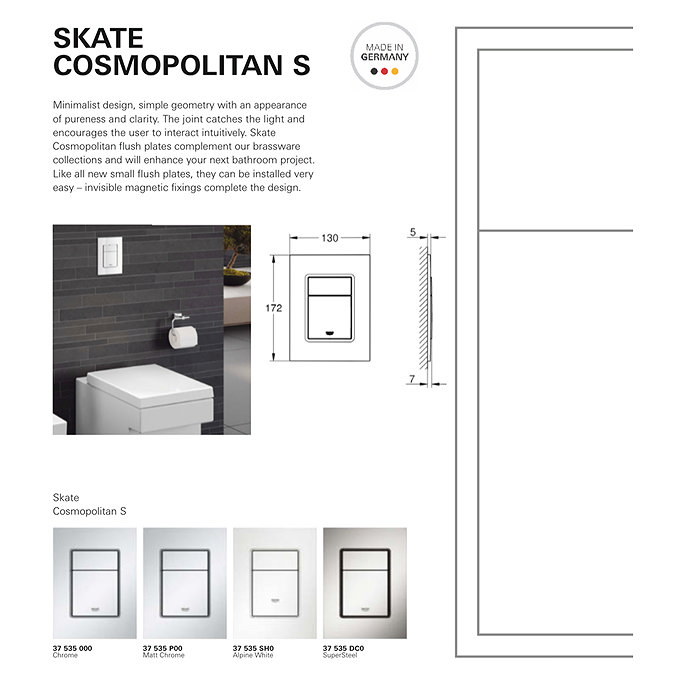 Grohe Skate Cosmopolitan S Flush Plate - Chrome - 37535000  Profile Large Image