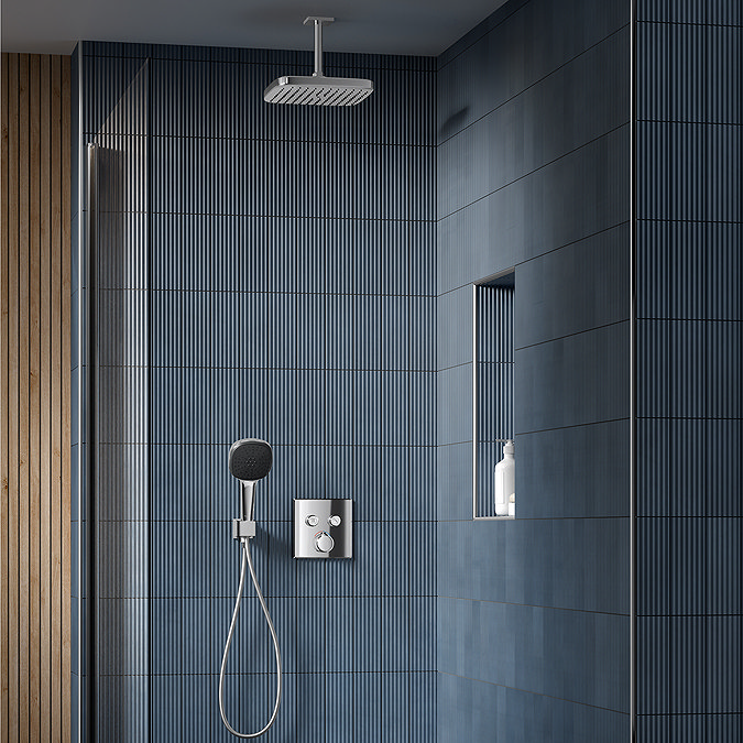 Grohe SmartControl Square Concealed 2 Outlet Shower System with Ceiling Mounted Vitalio Comfort 250