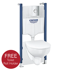 Grohe Solido Compact Bau Ceramic Rimless 5-in-1 Pack + FREE QUICKFIX TOILET ROLL HOLDER