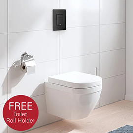 Grohe Solido Even Black Flush Plate / Euro Compact Rimless Ceramic Complete WC Pack + FREE QUICKFIX TOILET ROLL HOLDER